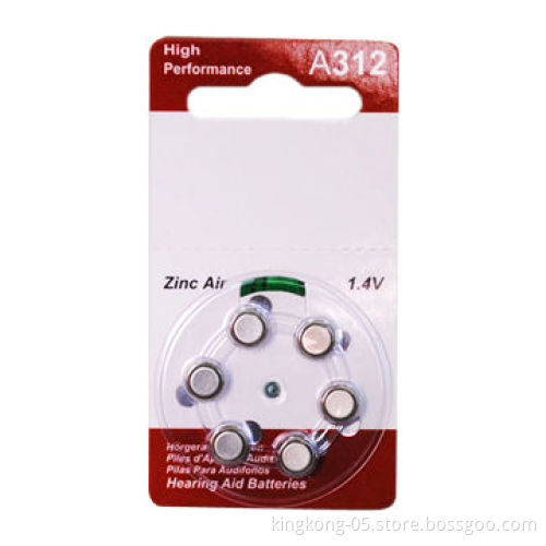 High Performance A312 Zinc Air Battery, 1.4V 170mAh, Used for Hearing Aids